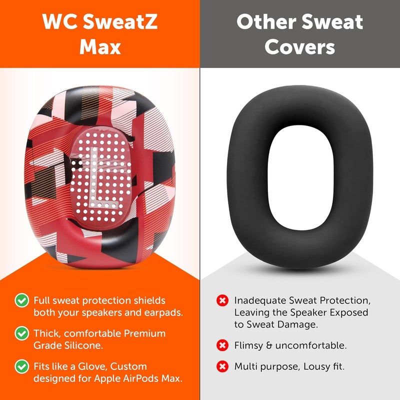 WC SweatZ Max - Patented Protective Earpad Covers for Airpods Max Made by Wicked Cushions | Sweatproof & Easily Washable | Full Earpad Sweat Protection | Red Prism - Image 3